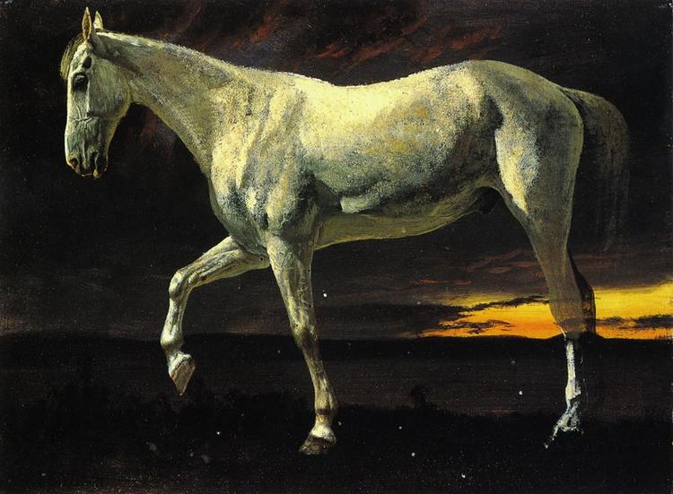 Albert Bierstadt Oil Painting White Horse and Sunset - Click Image to Close